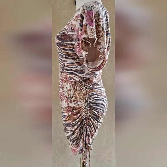 NWT Anthropologie Daily Practice Floral Stretch Ruched Mini Dress-Size XSmall - Picture 3 of 8